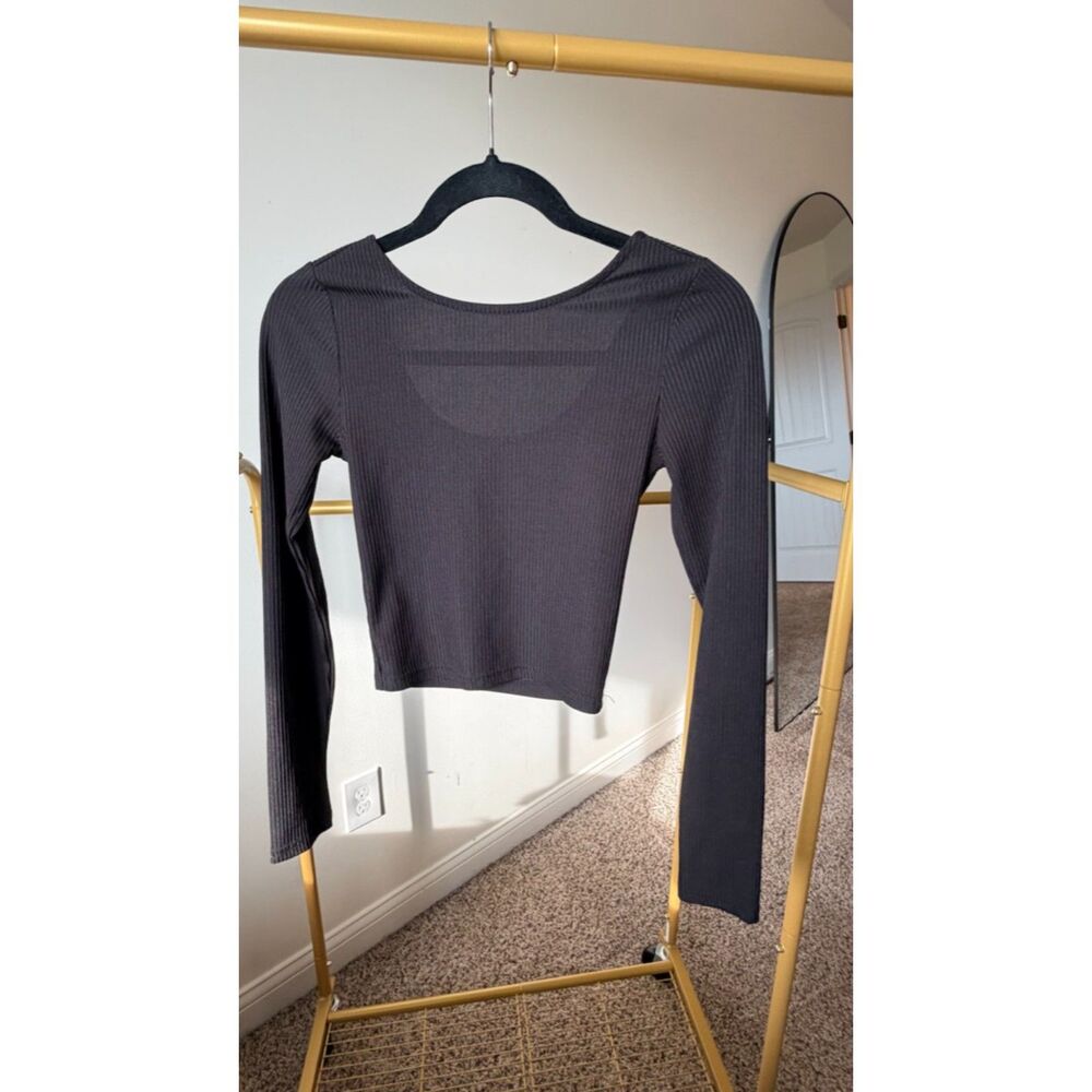 Saints & Hearts - Black 'Jenny Lynn' Ribbed Long Sleeve Crop Top Size S